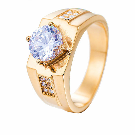 Korean Edition Men's Fashion Personalized Zircon Wedding Ring