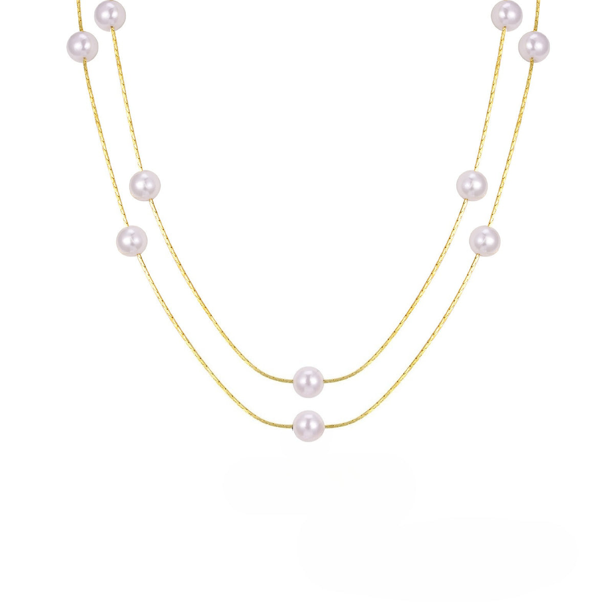 Copper Double-Layer Stacked Pearl Collarbone Chain Elegant Necklace Women