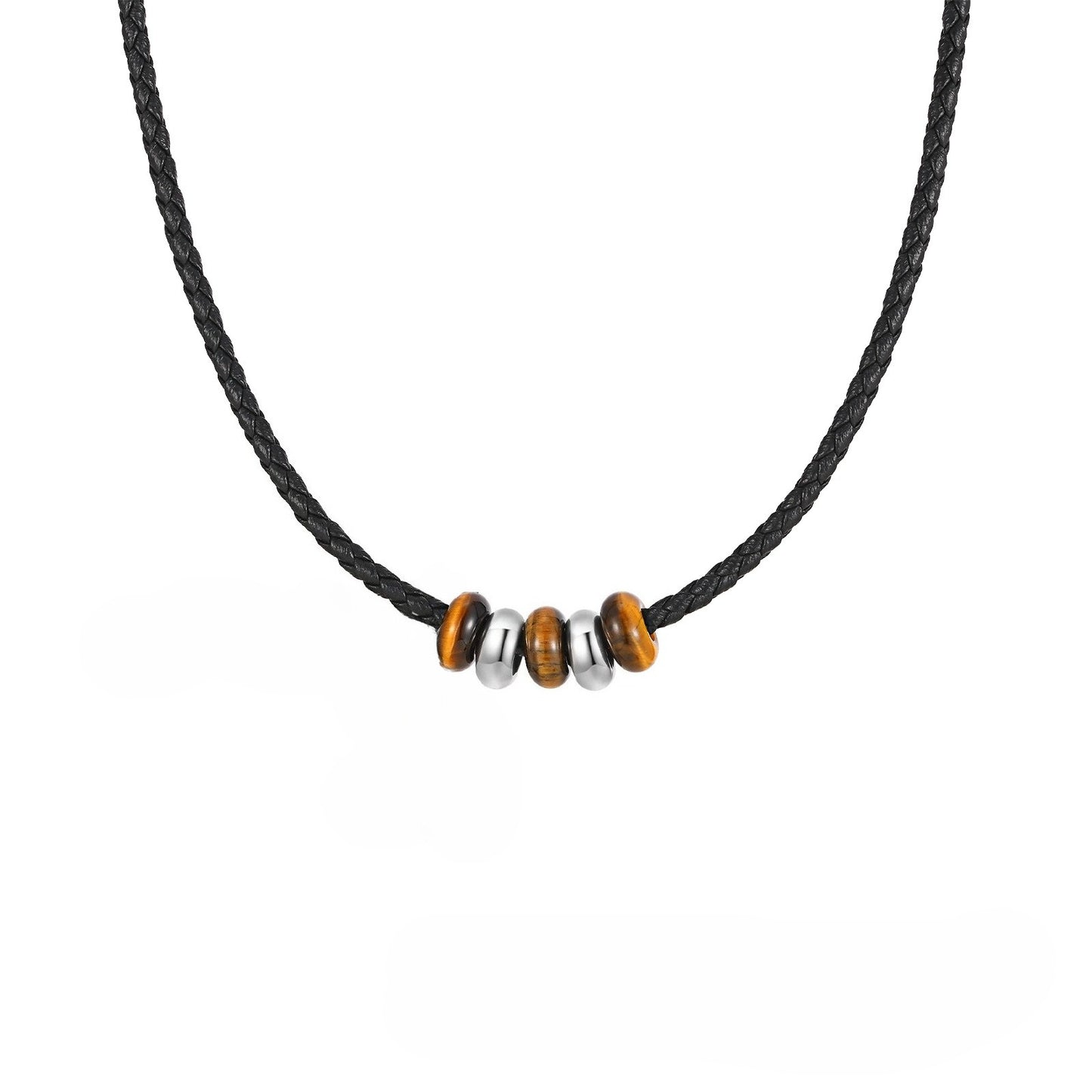 Planderful Stainless Steel Men Tiger Eye Bead Necklace