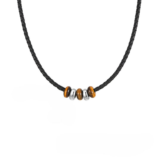 Planderful Stainless Steel Men Tiger Eye Bead Necklace