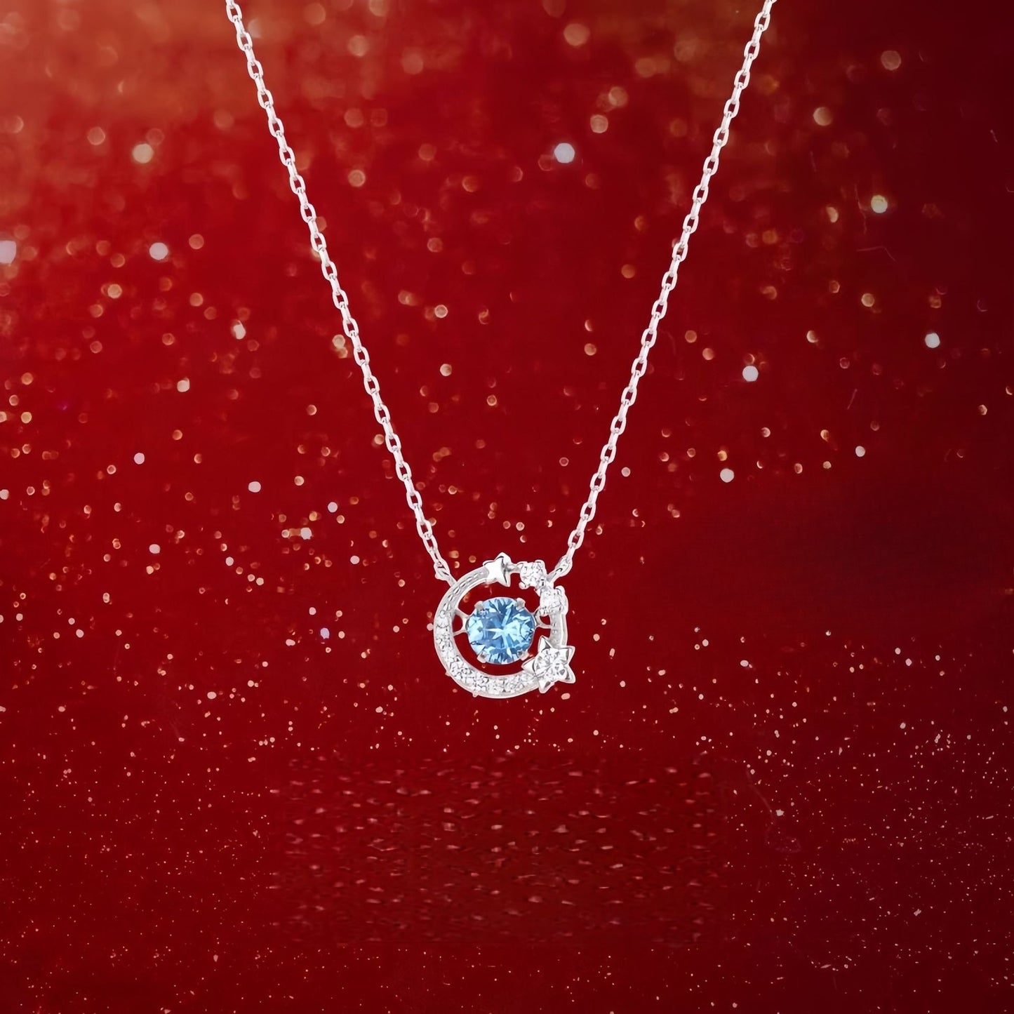Planderful Beating Heart Sterling Silver Necklace With Blue Zircon For Women Luxury Gift