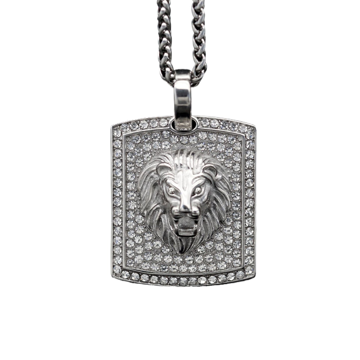 Planderful Lion Head Pendant Necklace Titanium Steel Gold Plated Zircon Unisex Hip Hop Jewelry