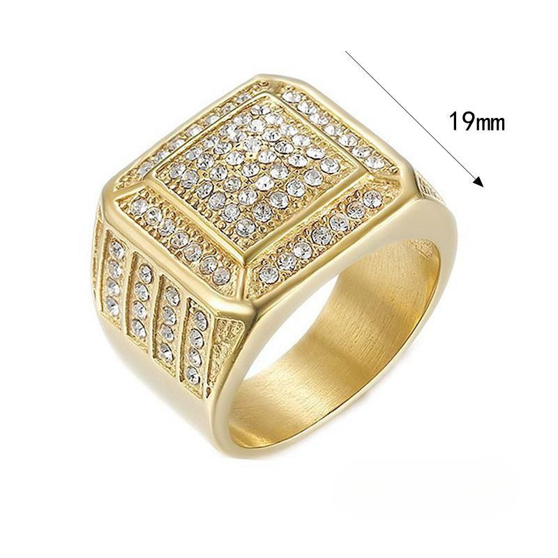 Planderful Hip Hop Ring Everyday Genie For Men Titanium Steel Gold Plated Luxury Zircon Jewelry
