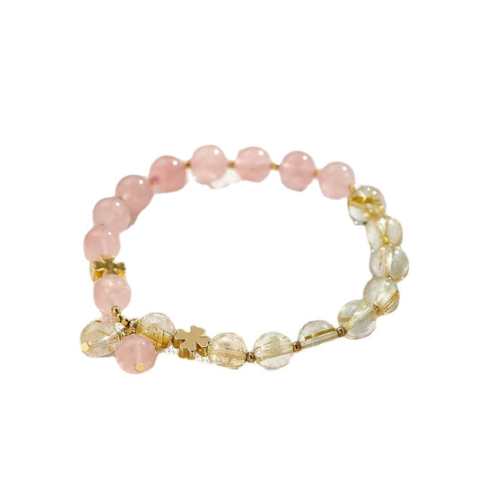 Golden Hair Crystal Bracelet - Sterling Silver Pink Crystal Jewelry for Her Birthday