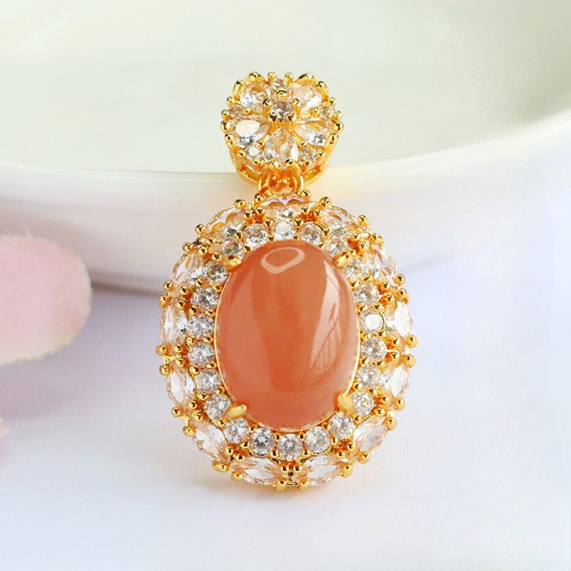Orange Moonstone Radiant Zircon Pendant — No Chain