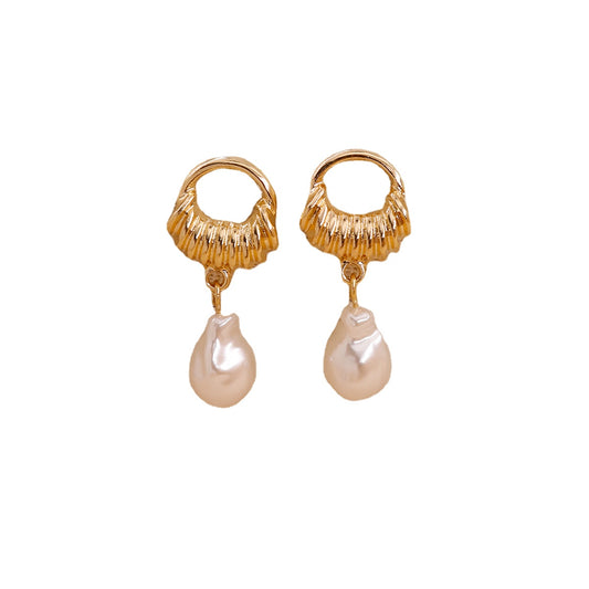 Baroque Pearl Earrings with Unique Alloy Design - Vienna Verve Collection