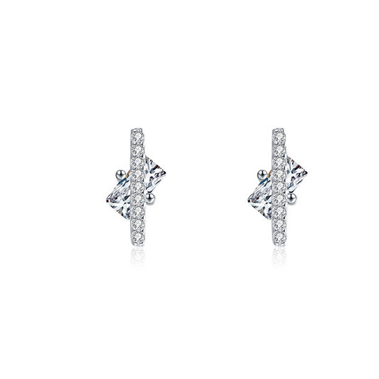 Stylish Sterling Silver Geometric Design Stud Earrings with Zircon Insets