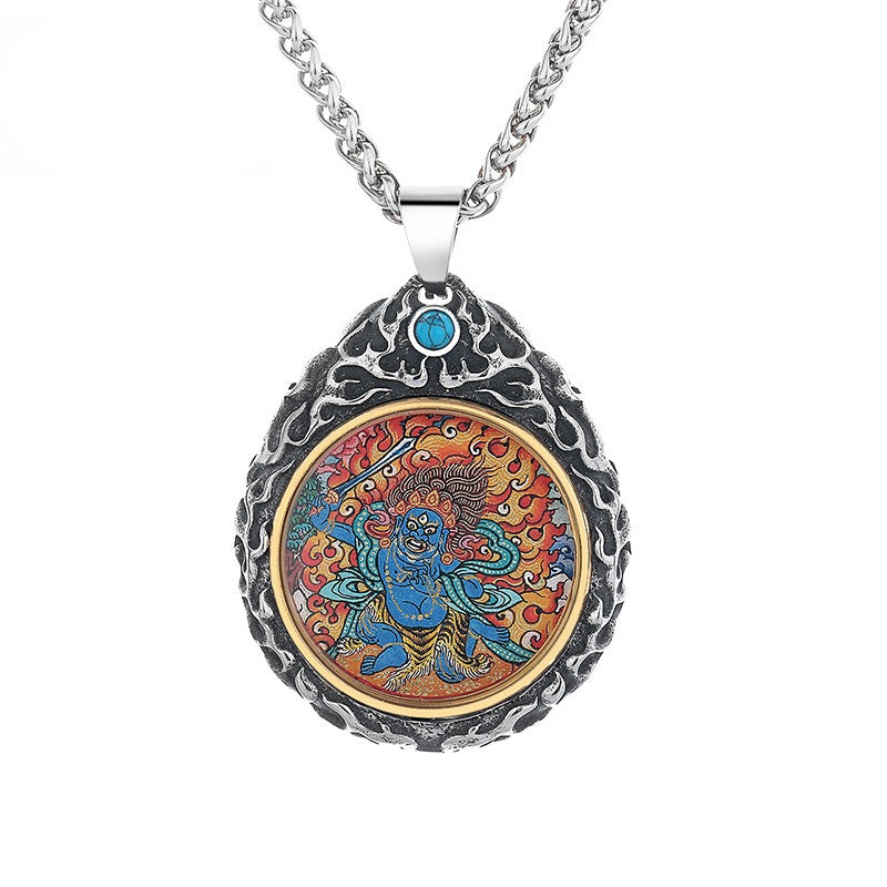 Steel Necklace – Statement Zodiac Buddha Pendant