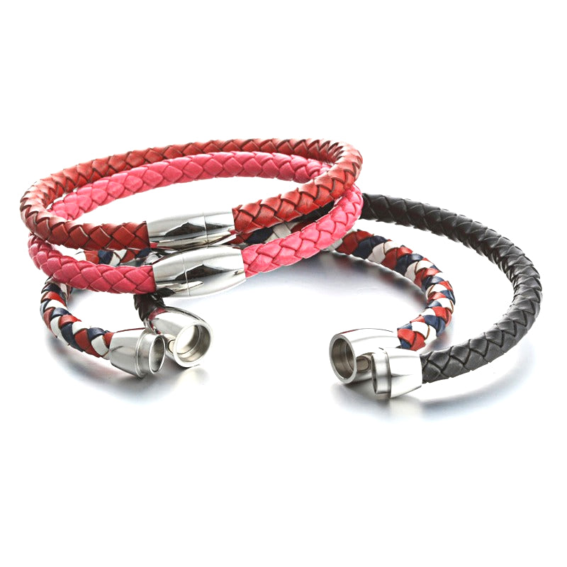 Planderful Leather Rope Bracelet Unisex Cross Pattern With Magnetic Inverted Stainless Steel Buckle Retro Statement