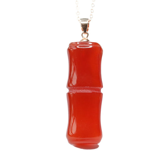 Red Agate Bamboo Silver Pendant — No Chain