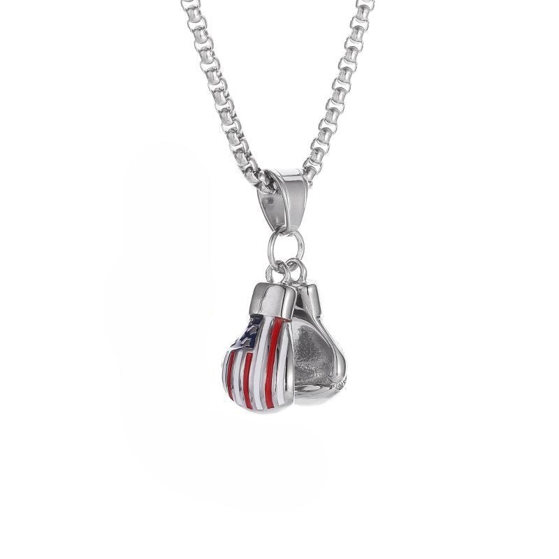 Planderful Hip Hop Necklace Premium Titanium Steel Epoxy Star Spangled Banner Double Pendant For Streetwear Fans