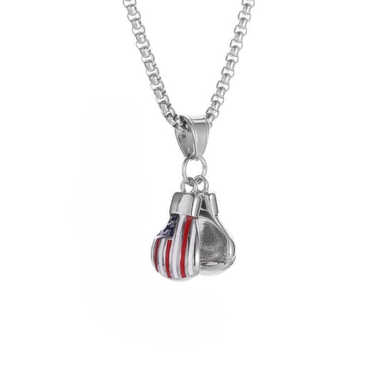 Planderful Hip Hop Necklace Premium Titanium Steel Epoxy Star Spangled Banner Double Pendant For Streetwear Fans