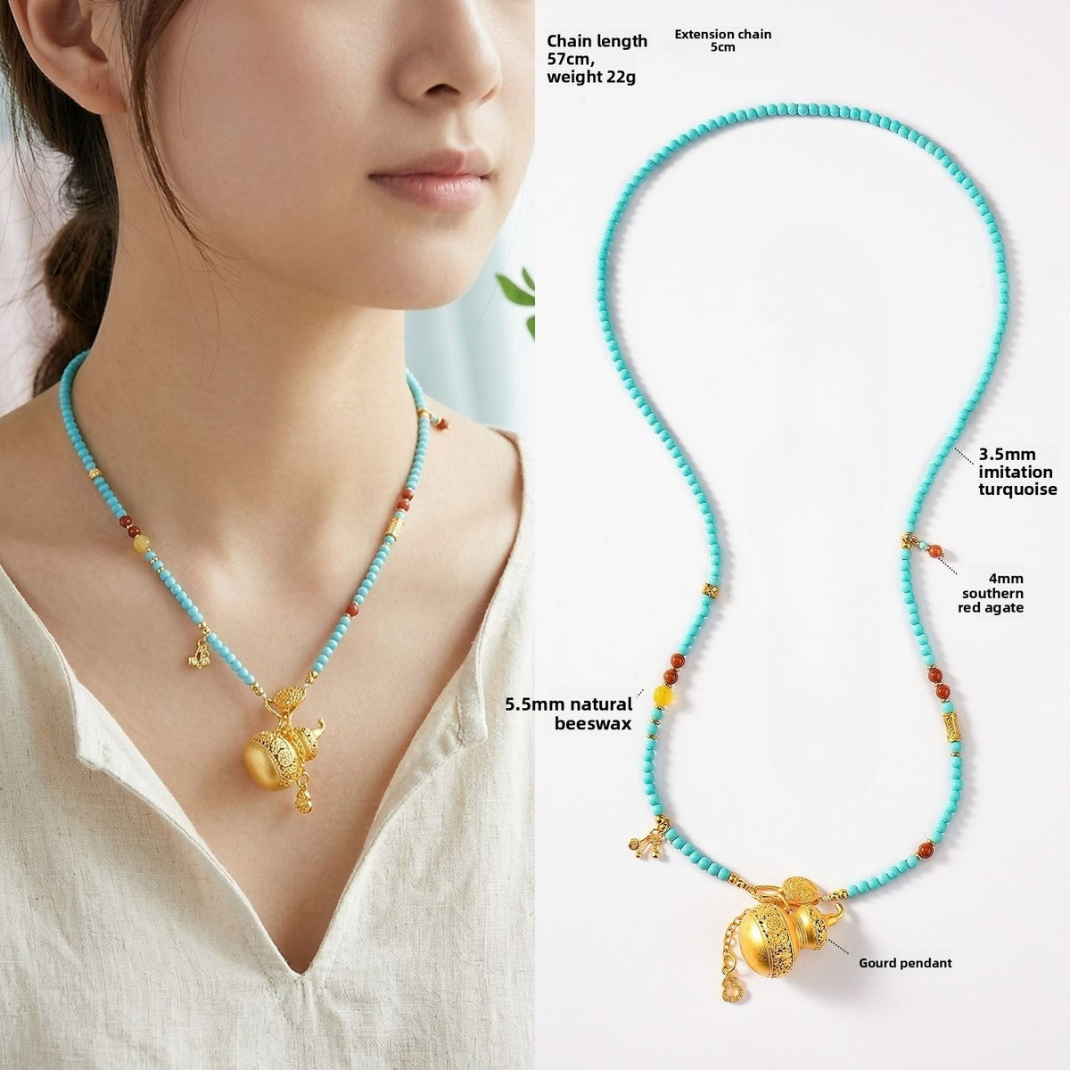 Gold-Tone Gourd Turquoise Necklace