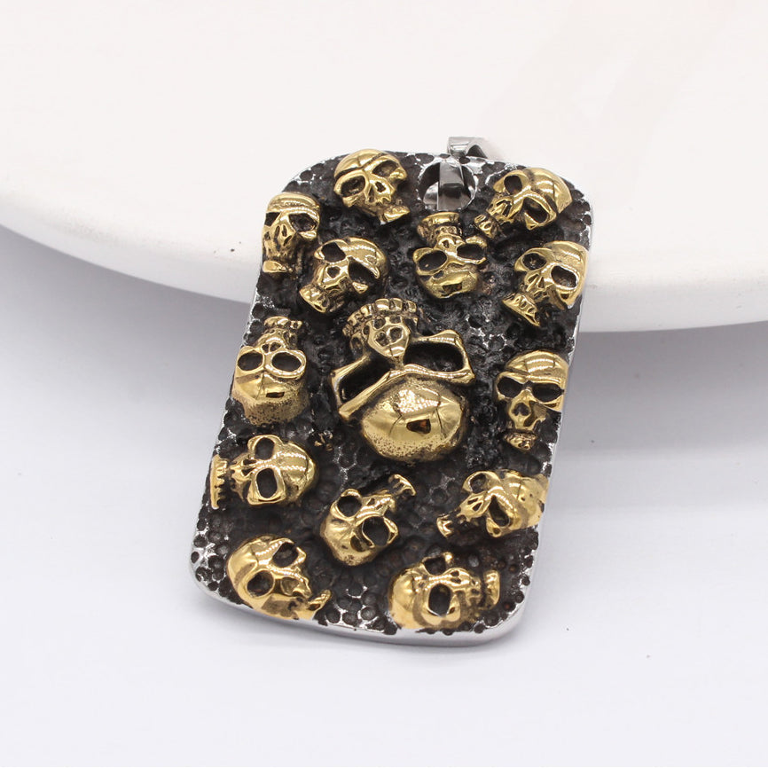Halloween Golden Skull Rectangle Titanium Steel Pendant for Men