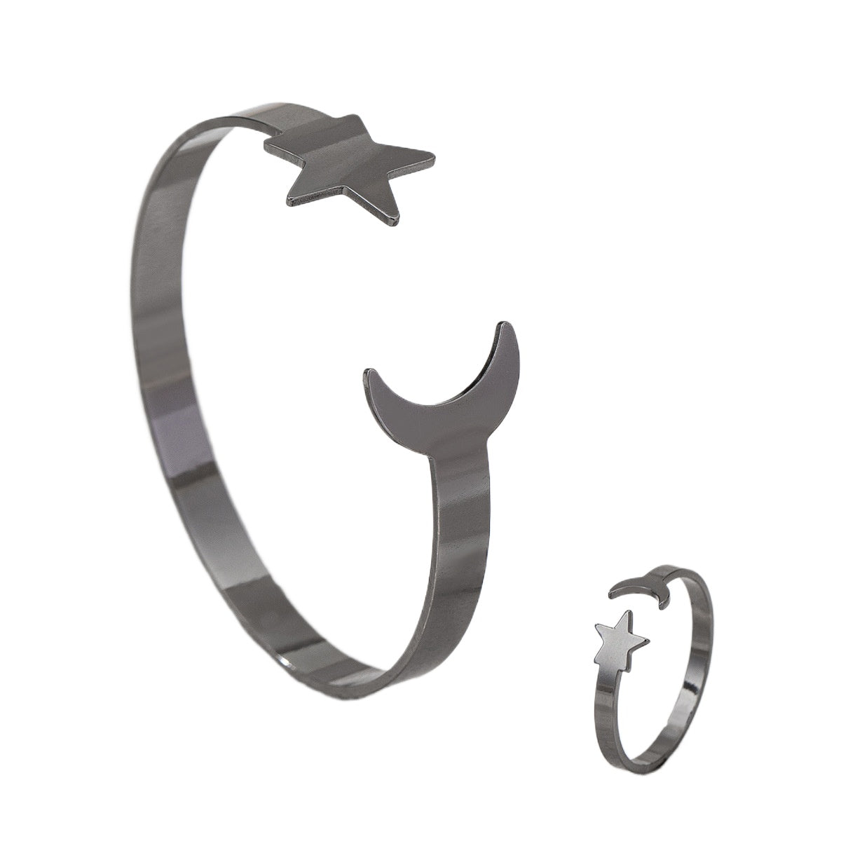 Fashionable Metal Star Moon Bracelet and Ring Set for Women