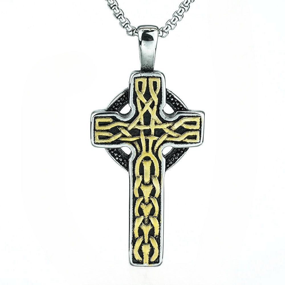 Planderful Premium Gold Cross Scripture Necklace Titanium Steel Chain For Men Retro European American Style