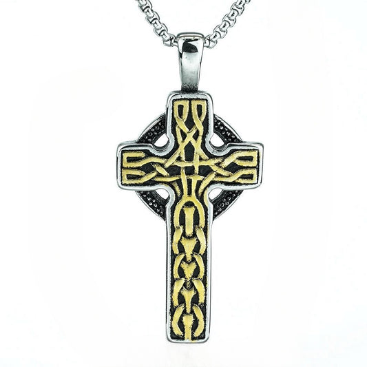 Planderful Premium Gold Cross Scripture Necklace Titanium Steel Chain For Men Retro European American Style