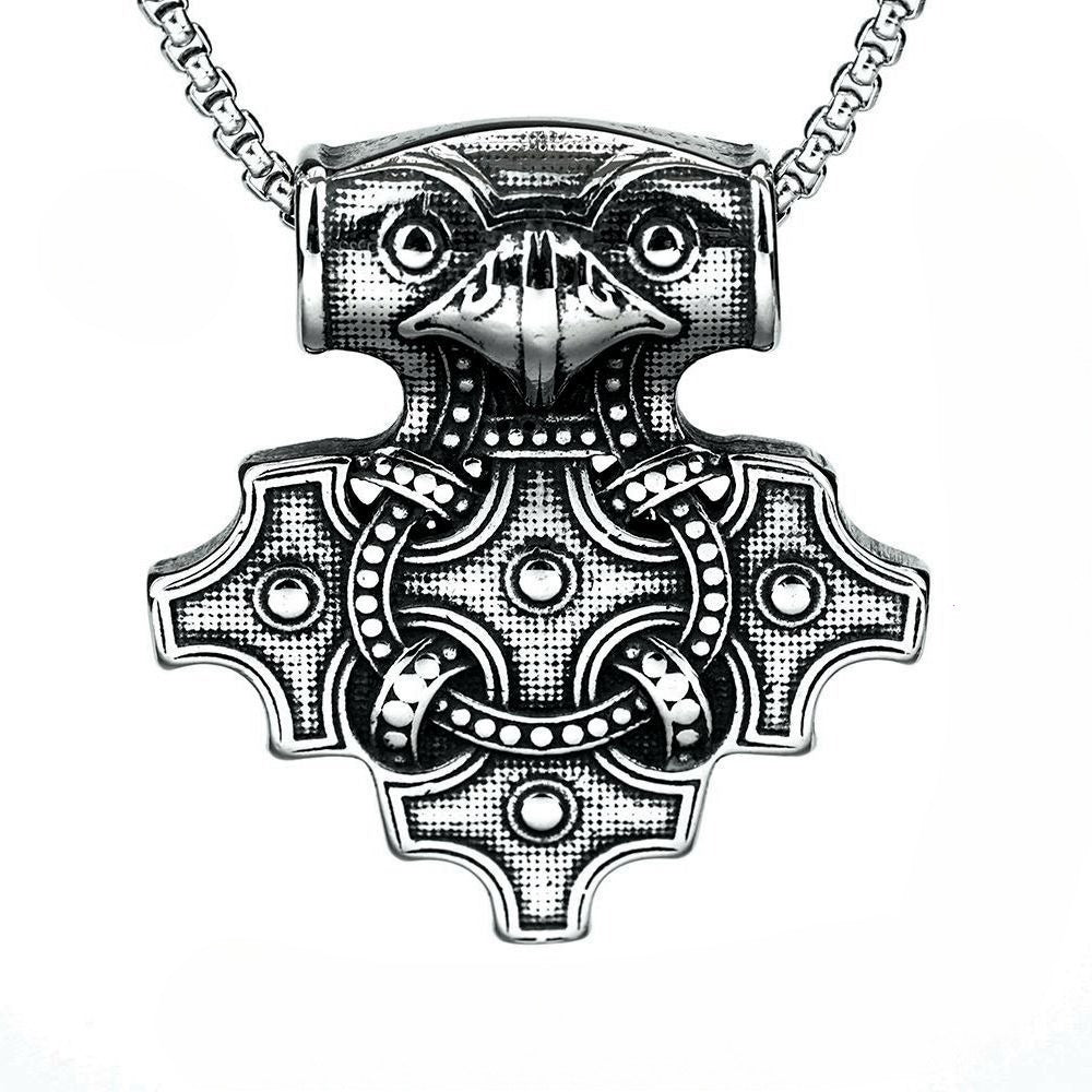 Viking Celtic Crow Double Sided Pendant For Men Titanium Steel Necklace By Planderful Norse Legacy