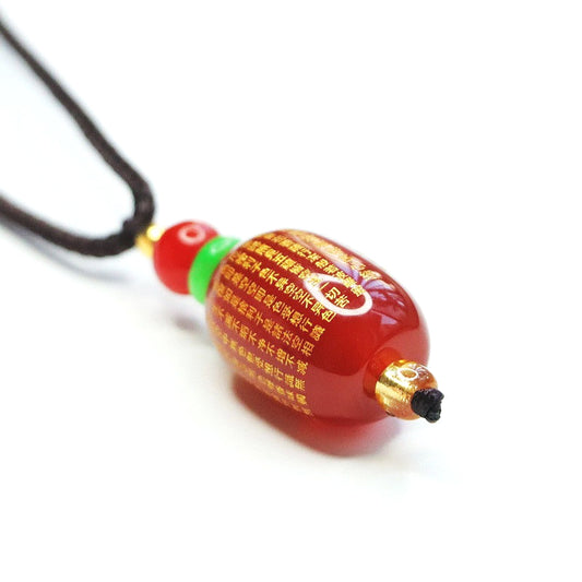 Red Agate Heart Sutra Barrel Bead Pendant
