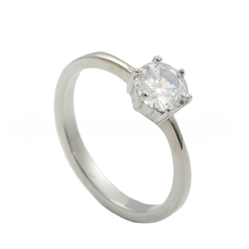 Titanium Steel White Gemstone Retro Ring for Trendy Girls - Stylish Wedding Accessory in Sizes 5-11