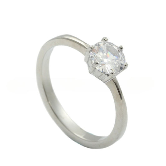 Titanium Steel White Gemstone Retro Ring for Trendy Girls - Stylish Wedding Accessory in Sizes 5-11