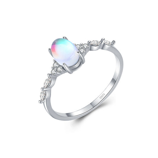 European and American Moonlight Stone Sterling Silver Ring with Timeless Charm