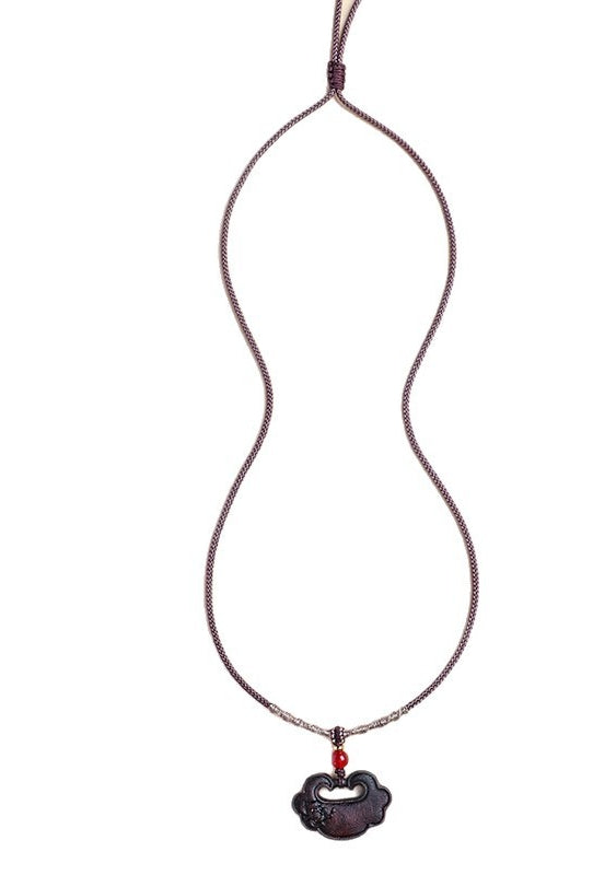 Agate Agarwood Ruyi Lock Pendant Necklace