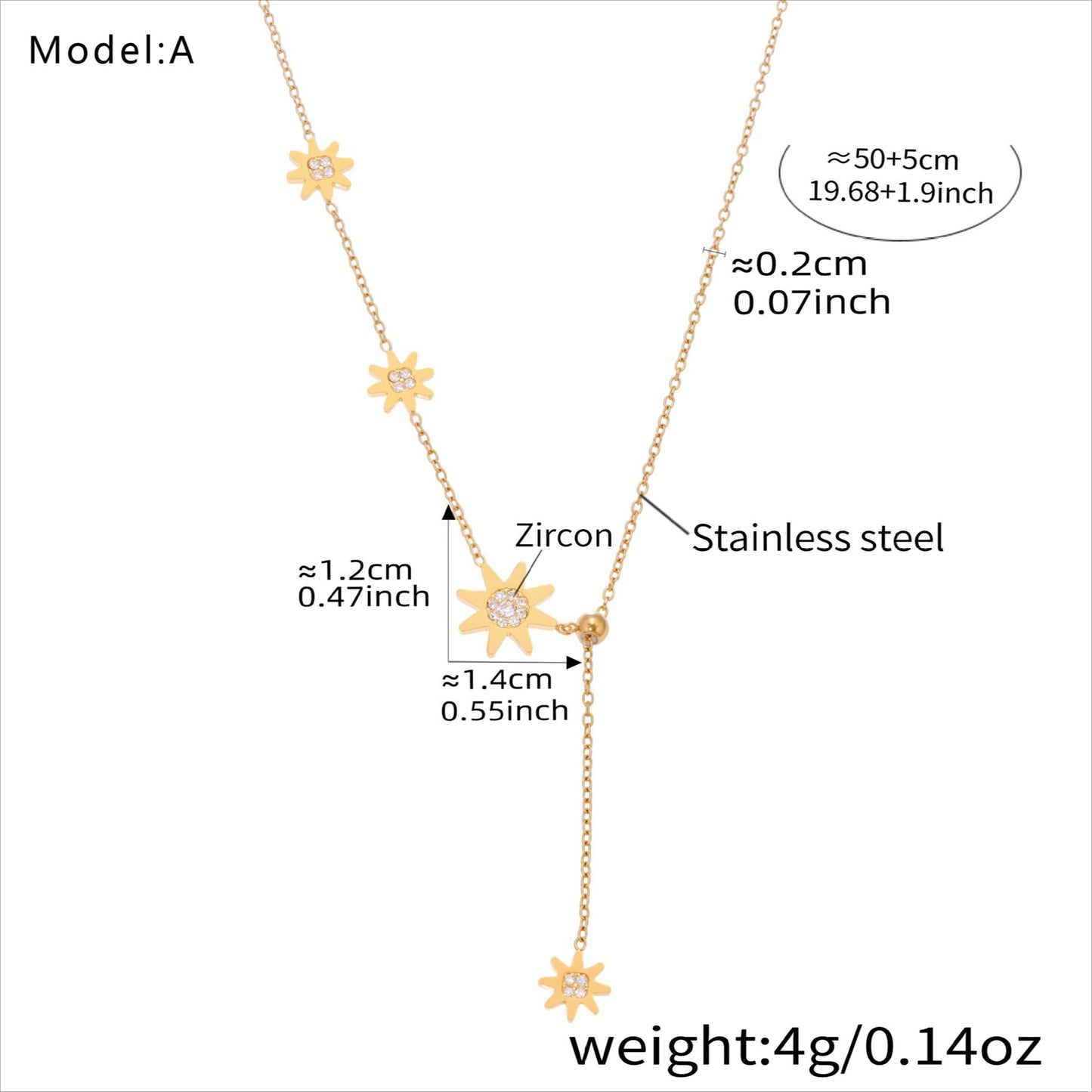 Planderful Zircon Fringe Necklace Stainless Steel For Girls