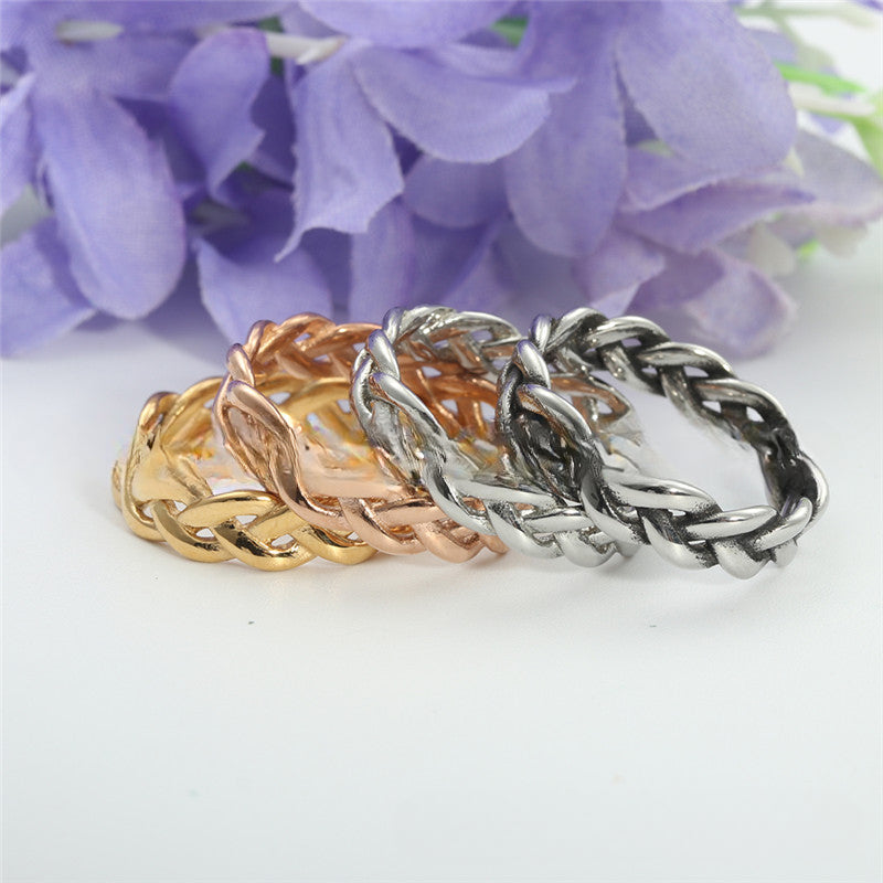 Retro Titanium Steel Woven Twist Ring for Men and Women - Trendy Braid Accessories