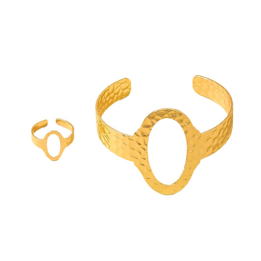 Stylish Leopard Print Metal Bracelet and Ring Set for Women