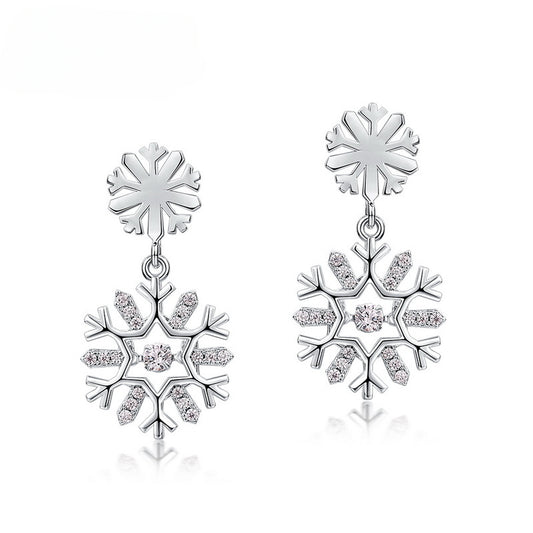 Christmas Snowflake Pendant Zircon Sterling Silver Drop Earrings