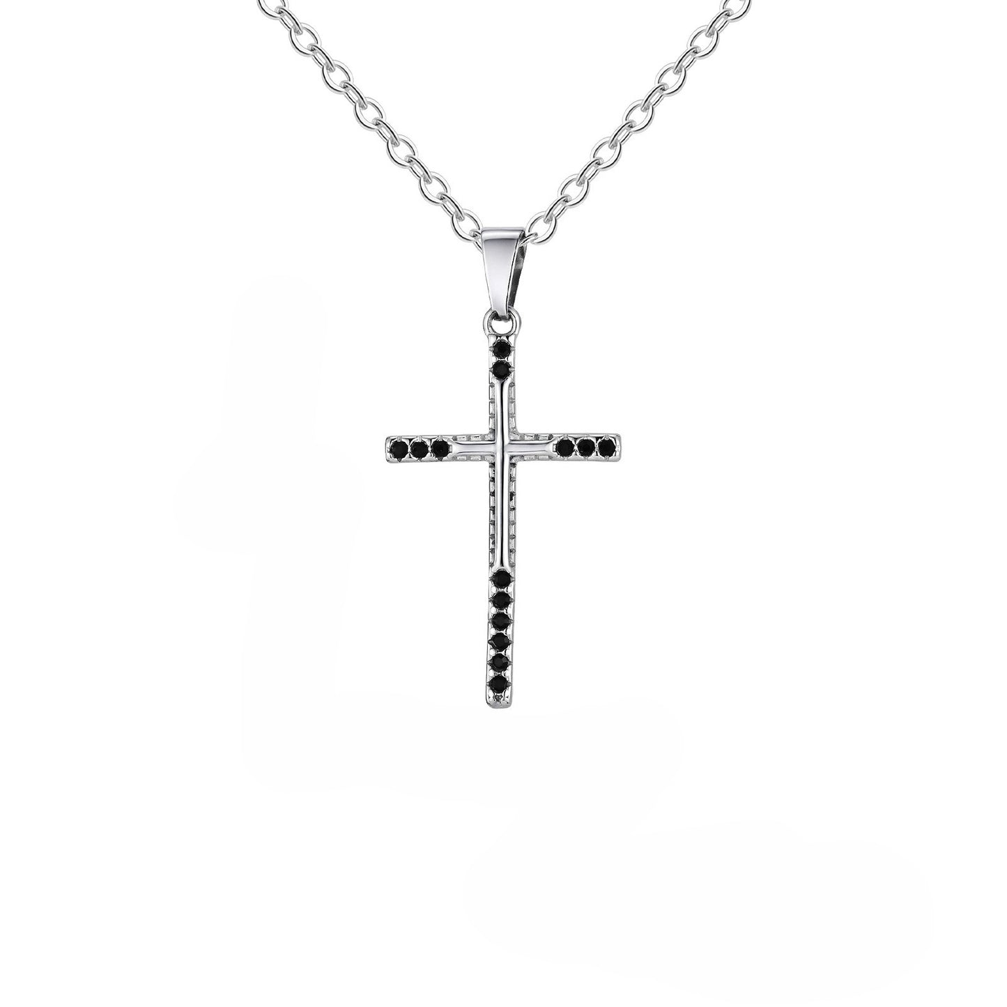 Planderful Stainless Steel Cross Pendant Men Black Zircon