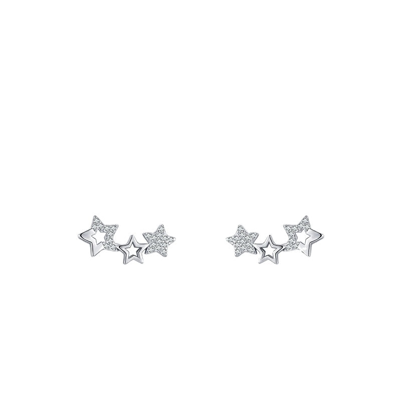 Trendy Sterling Silver Stud Earrings with Zircon Gems