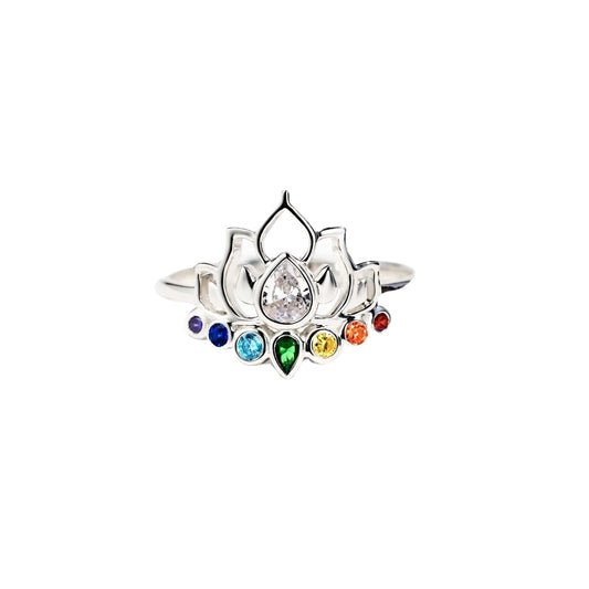 Hollow Lotus Colourful Zircon Sterling Silver Ring