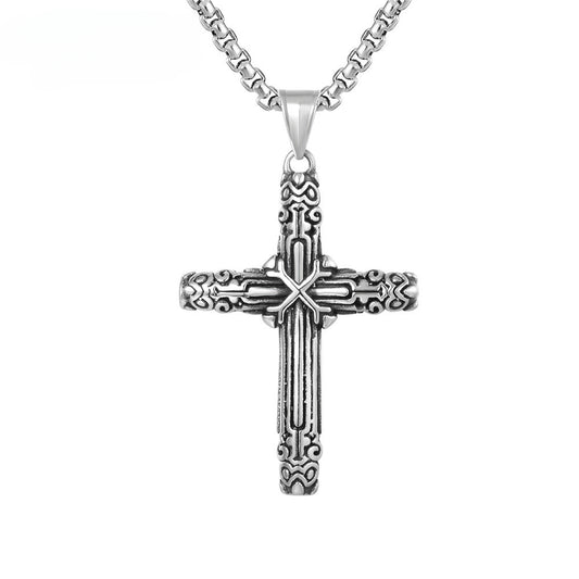 Totem Pattern Latin Cross Titanium Steel Necklace for Men