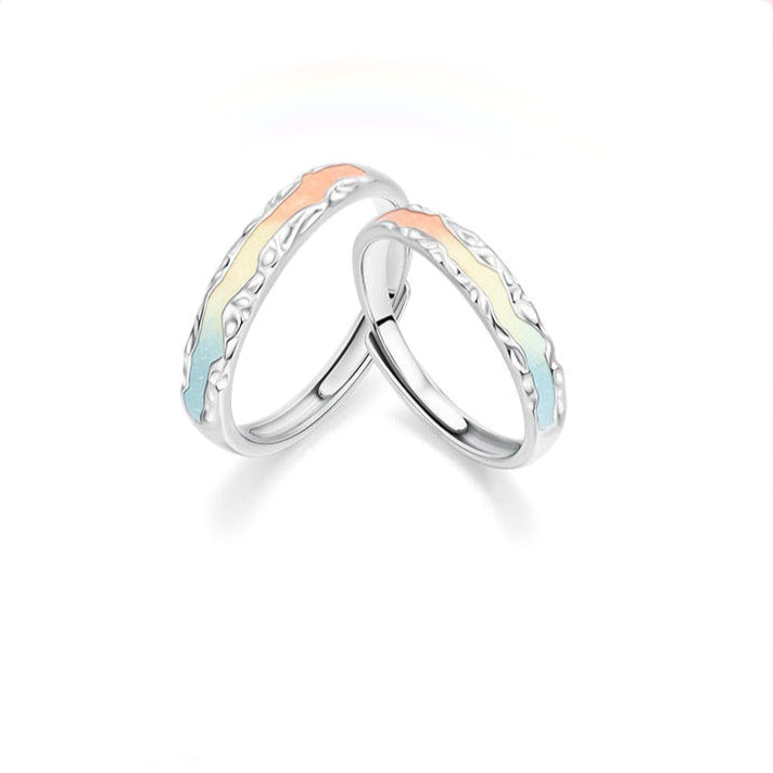Planderful Sterling Silver Rainbow Luminous Couple Ring Adjustable Gift For Couples