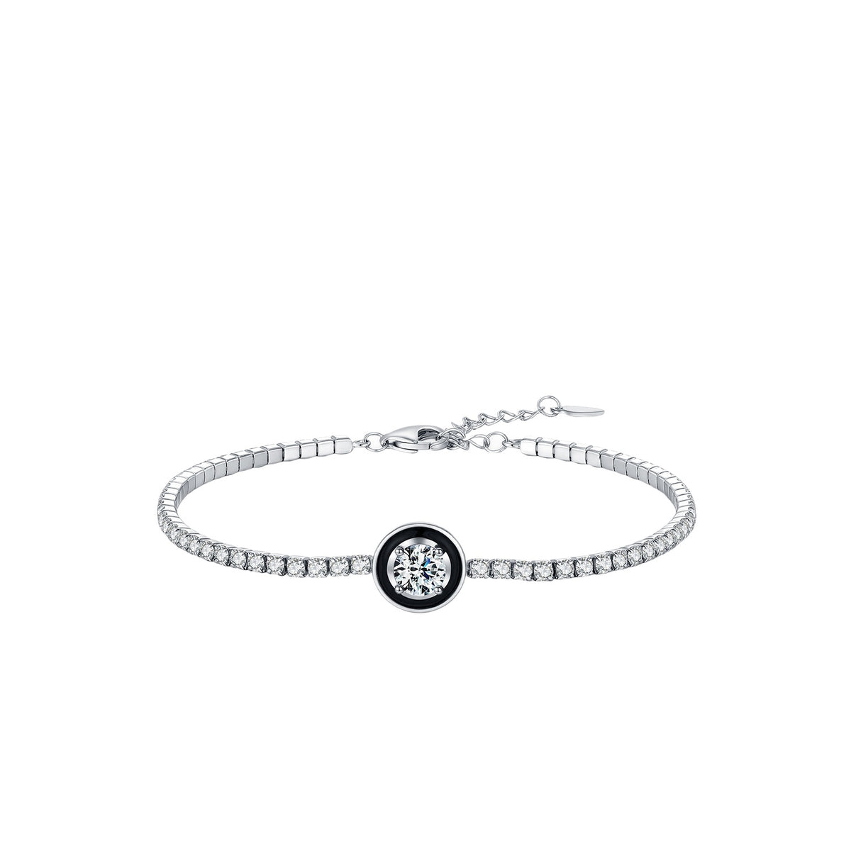 925 Sterling Silver Black Geometric Enamel Bracelet