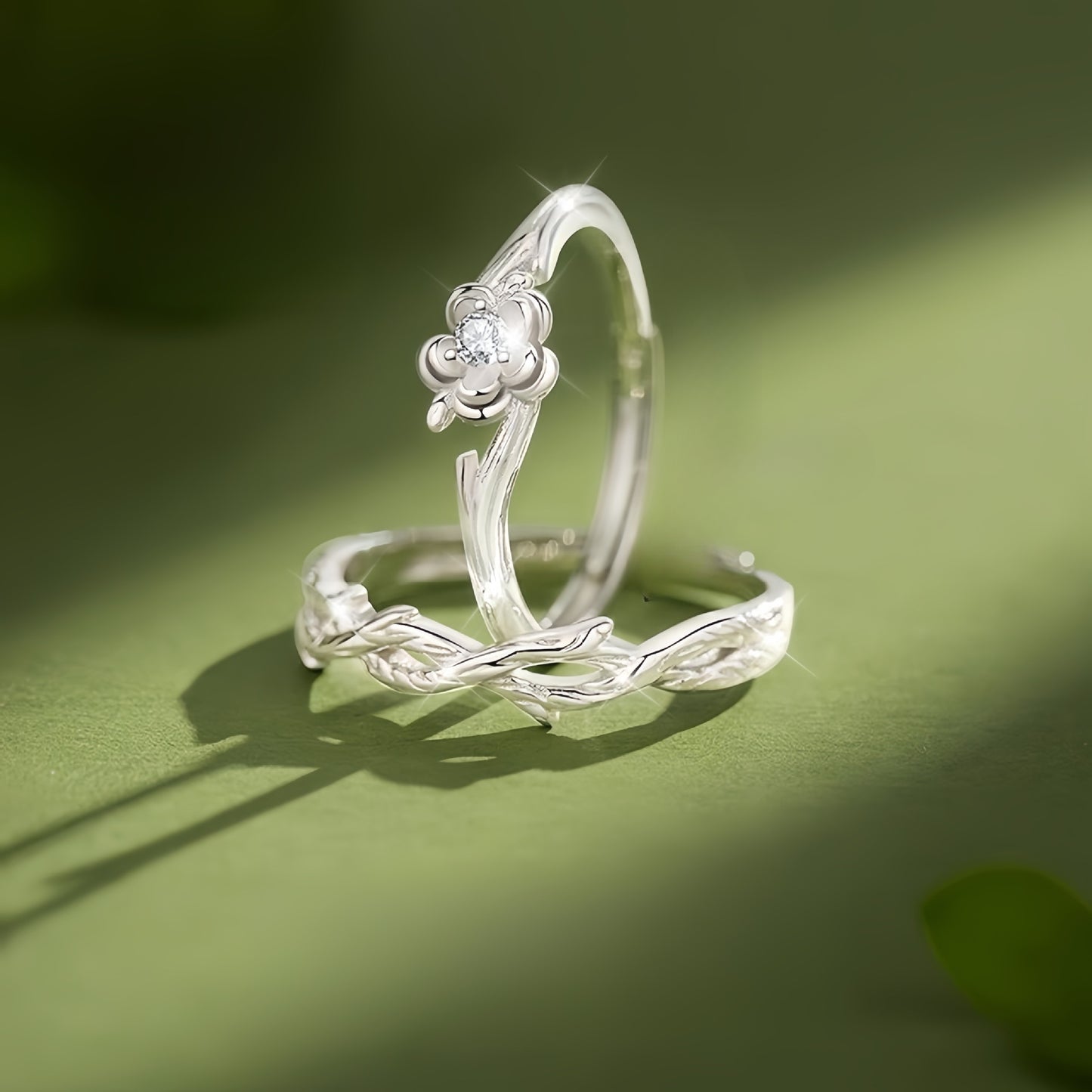 New 925 Sterling Silver Platycodon Flower Couple Ring