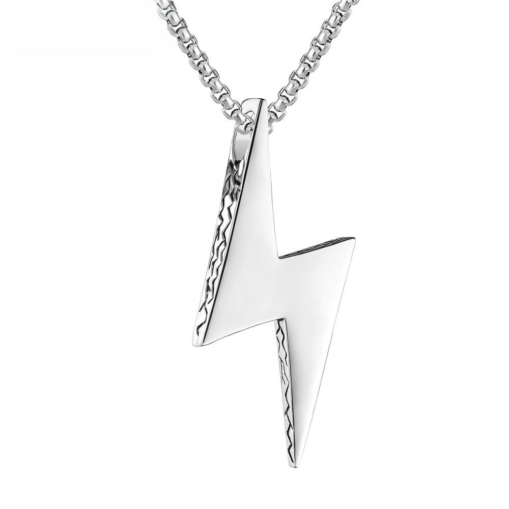 Titanium Steel Pendant Necklace Unisex Personalized Fashion With Lightning Motif Protection Statement By Planderful