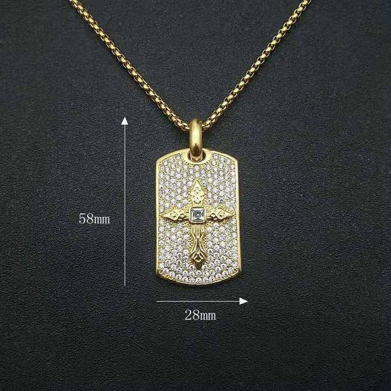 Rhinestone Necklace – Statement Hip-Hop Cross Pendant In Gold-Plated Stainless Steel