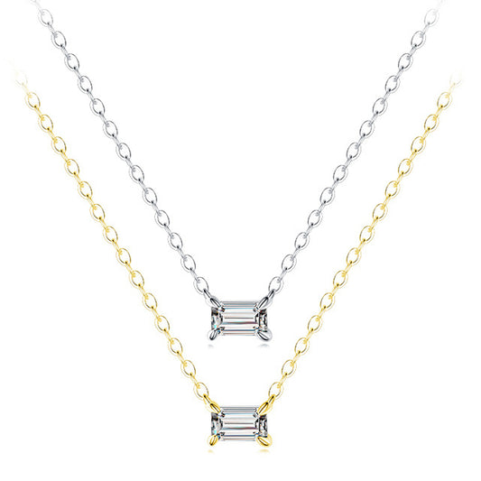 Sleek Sterling Silver Zircon Necklace for Women, Minimalist Collarbone Pendant