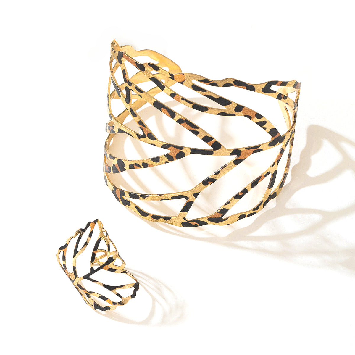 Stylish Metal Leaves Women's Bracelet Ring Set by Planderful