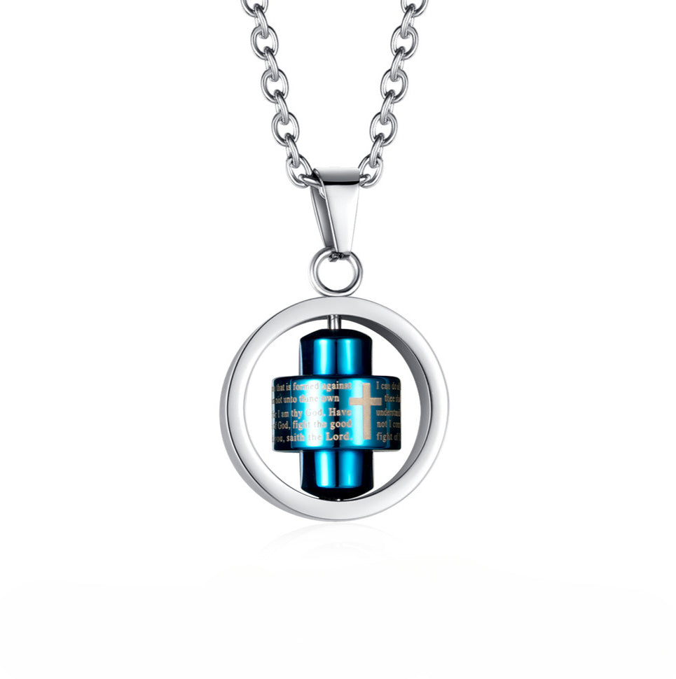 European and American Trendy Gender-Neutral Necklace with Rotatable Hip-Hop Pendant