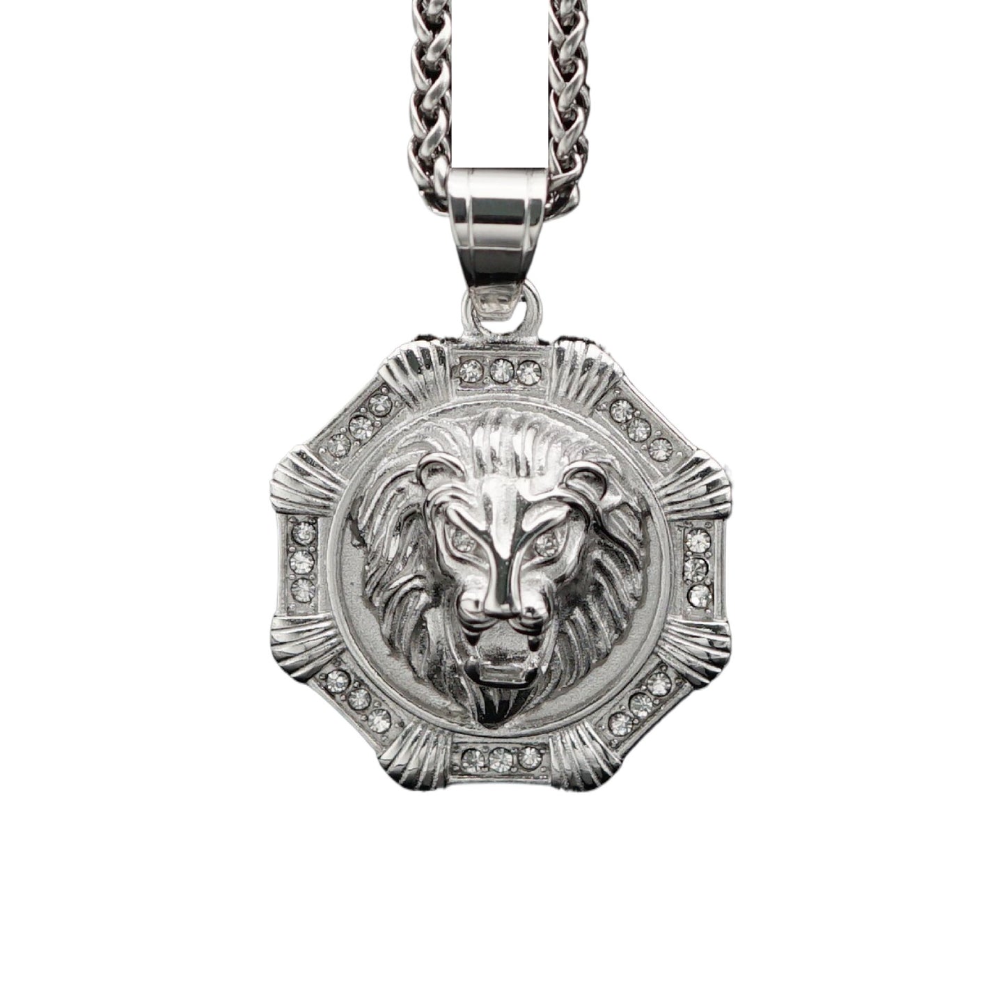 Planderful Stainless Steel Octagonal Lion Head Pendant Necklace For Unisex Hip Hop Fans Bold Statement