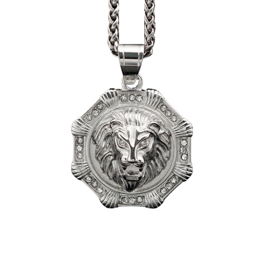 Planderful Stainless Steel Octagonal Lion Head Pendant Necklace For Unisex Hip Hop Fans Bold Statement