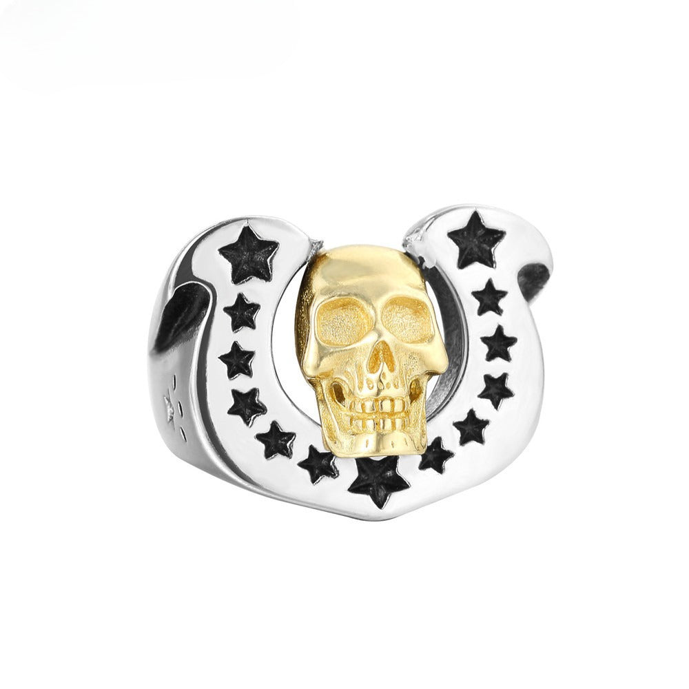 Titanium Steel Horseshoe Skull Ring