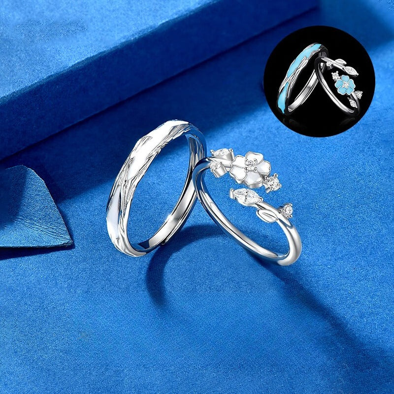 Planderful 925 Sterling Silver Luminous Camellia Ring For Couples Valentines Gift
