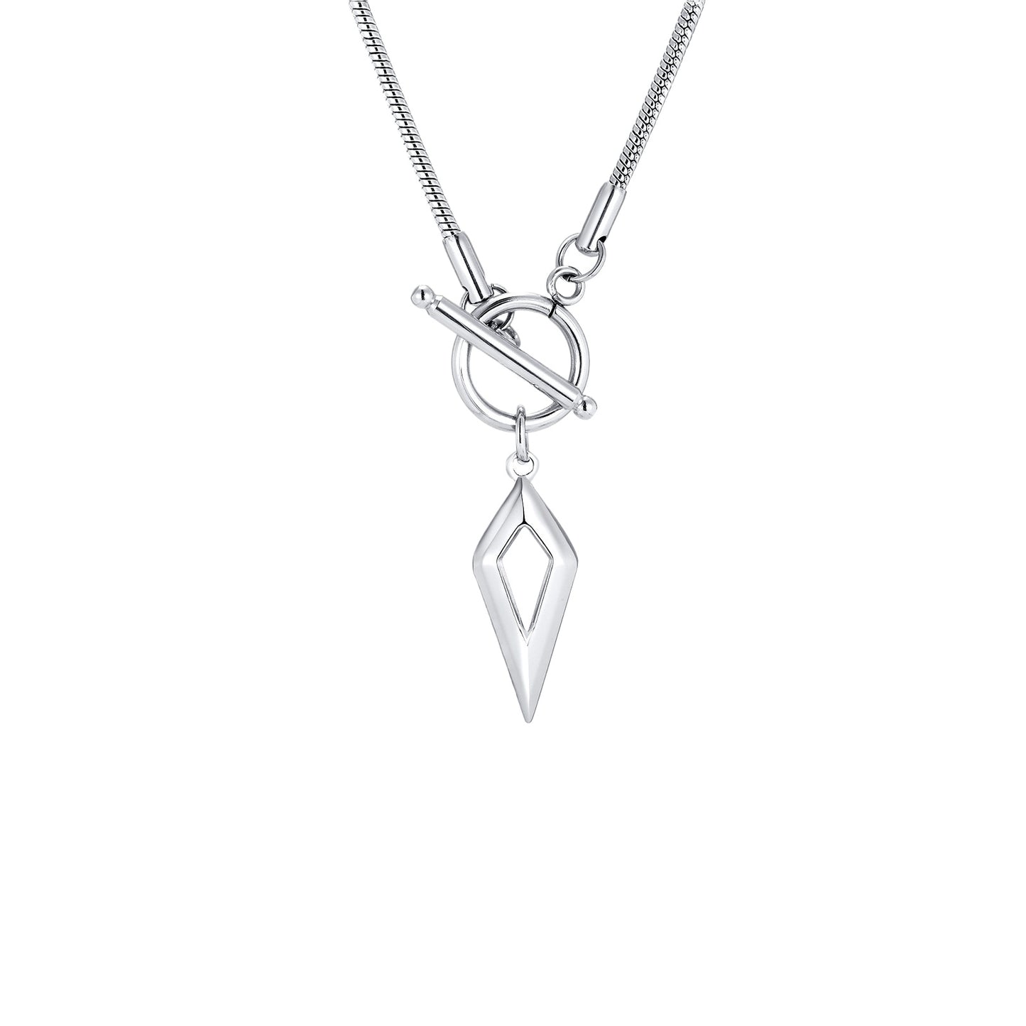 Stainless Steel Round Snake Chain Toggle Clasp Tetragonal Star Minimalist Pendant – Necklace