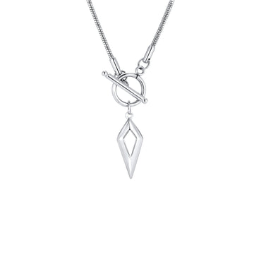 Stainless Steel Round Snake Chain Toggle Clasp Tetragonal Star Minimalist Pendant – Necklace