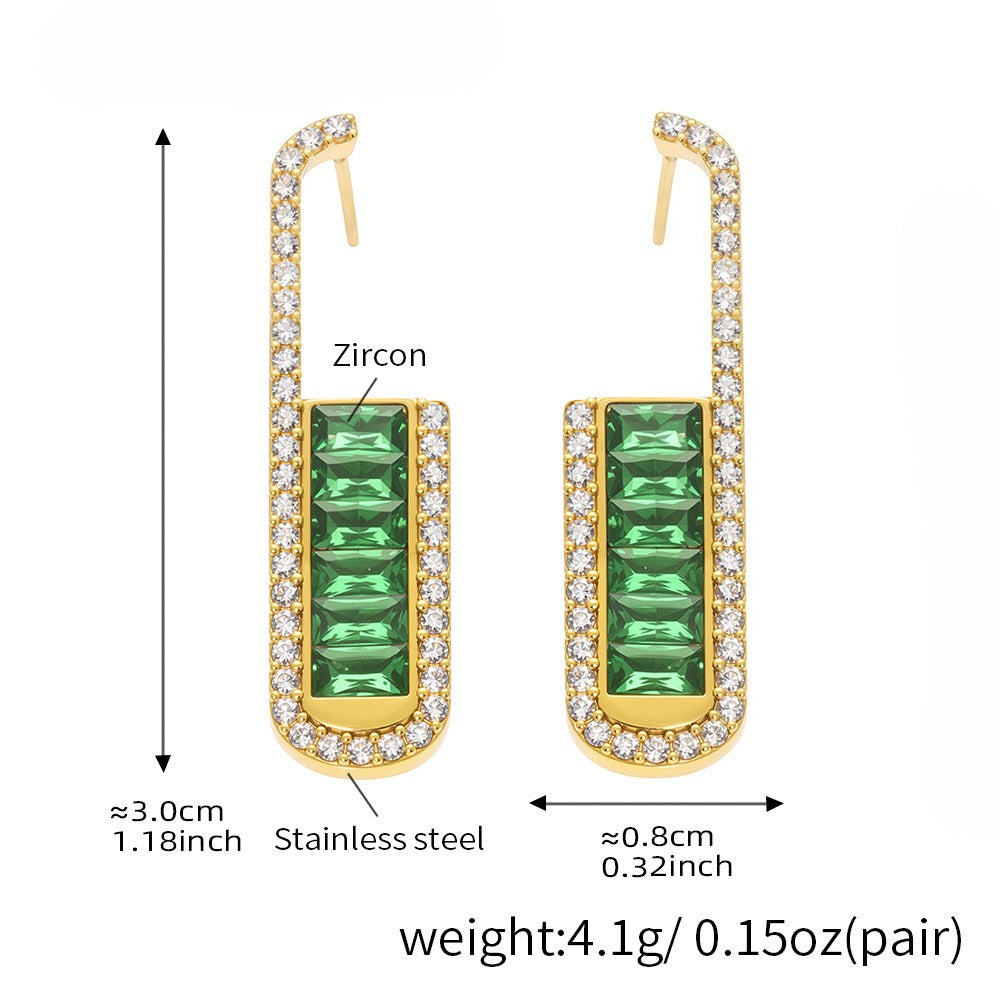 Planderful Zircon U Shaped Earrings Stainless Steel Ladies